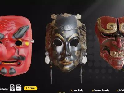 15 Japanese Mask Vol1 Low-poly 3D model