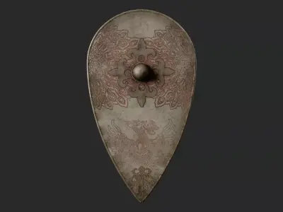 Slavic kite leather shield-painted pheasant symbol Low-poly 3D model