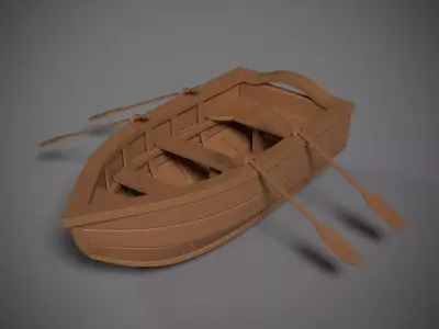 Wooden boat Low-poly 3D model 3