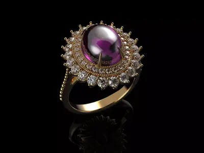 Pink  Cabochon Oval Cut Sapphire Ring And Gemone Diamonds 3D print model