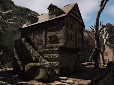 Rustic Medieval Cliffside House Free 3D model