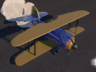 Lowpoly Doublewing plane Low-poly 3D model