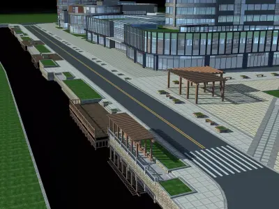 Architecture city with buildings and river 3D model