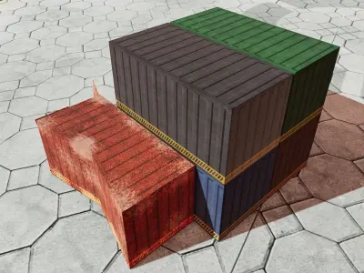Industrial Containers Set 4 Colors 1 Damaged Low-poly 3D model