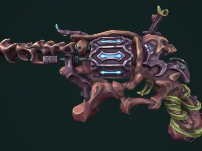 Stylized undead revolver Low-poly 3D model