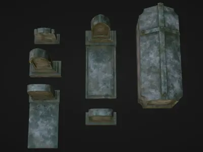 Low-poly PBR Gravestone set 6 items Low-poly 3D model