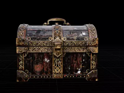 Ancient Wooden Treasure Box with Gold Accents Low-poly 3D model