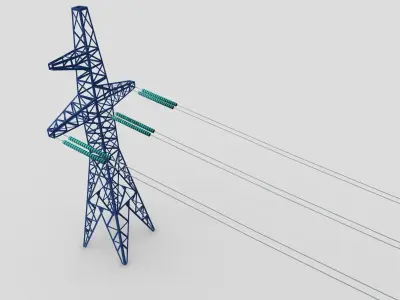 High Voltage Transmission Line Tower Tileable Low-poly 3D model