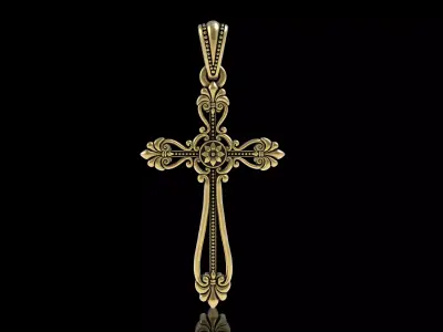 Floral Design Cross Pendant 3D print model