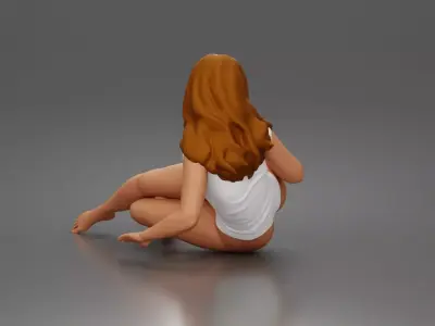 Woman lounges sideways wearing plunging bodysuit relaxed 3D print model