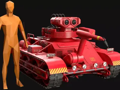 Robot Concept-3-Red-Clean Low-poly 3D model