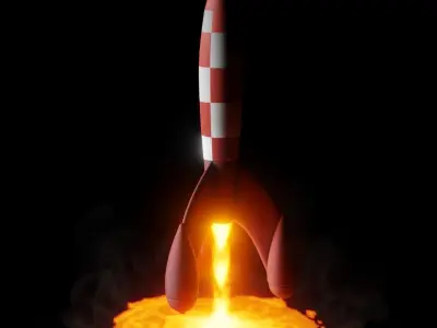 Tintin rocket on moon 3D model