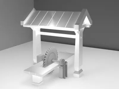 Sawmill wooden bench with wheel Low-poly 3D model