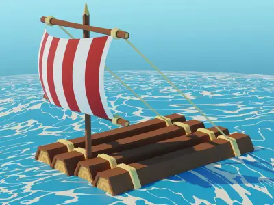 Low poly Cartoon Raft Low-poly 3D model