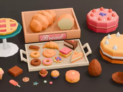 Bakery Pack -30 Assets Low Poly Low-poly 3D model