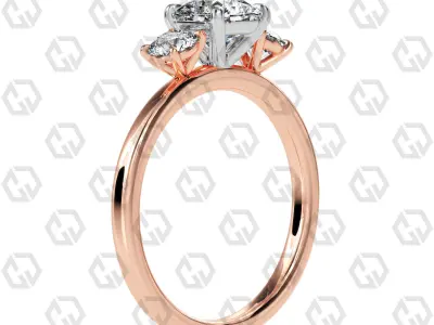 Ring 110 Radiant Shape 3 stone ring with round 3D print model
