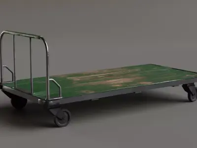 Wooden Trolley Low-poly 3D model