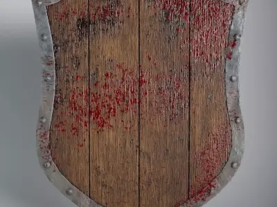 Shield wooden with blood Low-poly 3D model