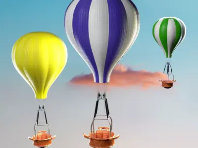 Hot air balloon Low-poly 3D model 6