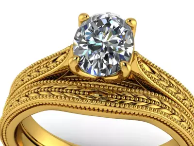 Antique Oval Hand Engrave Design Classic WeddingRing Set Jewelry 3D print model