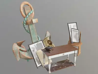 old furniture and antique collection Low-poly 3D model