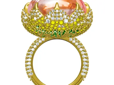 Antique Cabochon Stone Cocktail Diamond Ring 3D print model