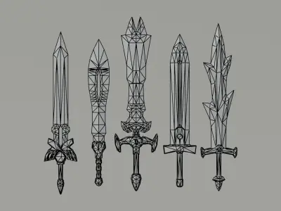Cartoon Fantasy Swords Polygonal Style Low-poly 3D model