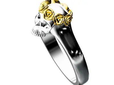 Antique Rose Crown Skull Ring 3D print model