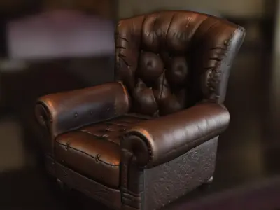 Vintage Leather Armchair Low-poly 3D model