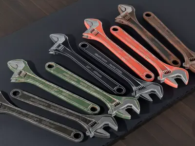 Wrench Adjustable 24 inch  Game Ready 4K PBR 5 Skins Low-poly 3D model