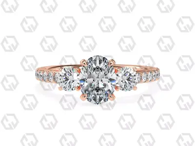Ring 126 Oval cathedral pave set shank 3 stone ring 3D print model
