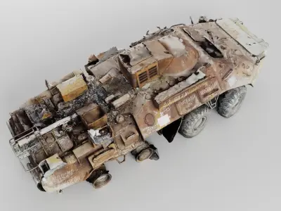 Destroyed BTR-80 wheeled amphibious armoured personnel carrier 3D model