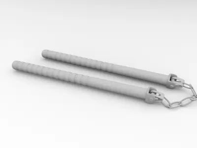 Nunchucks two samurai swords 3D model