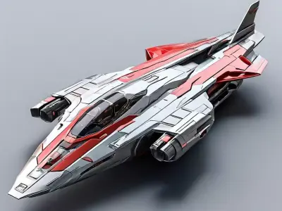 Scifi Fighter Spaceship Red  White Low-poly 3D model