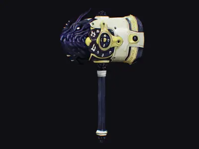 Hammer Mace Maul Bludgeon Mallet Sledgehammer Melee Lizard Head Low-poly 3D model