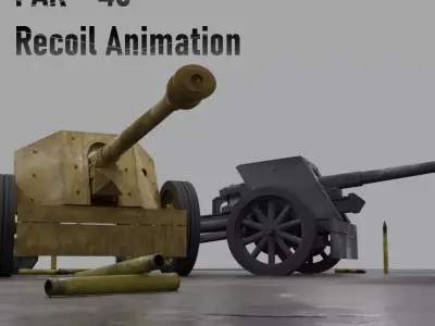 Pak 40 German anti tank gun WW2 Recoil Animation Free 3D model