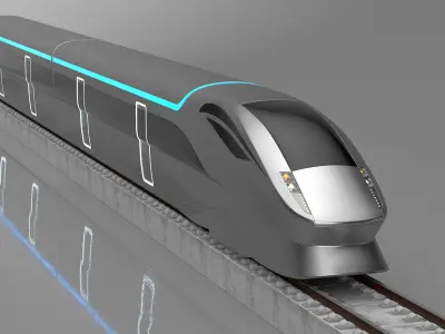 Modern High Speed Train on the Tracks 3D model