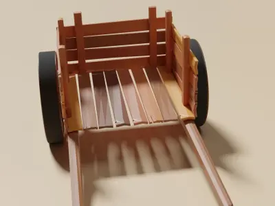 Wooden cart 3D model 8