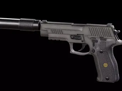 Game Ready Silenced SIG Sauer P226 Pistol PBR Rigged  Low-poly 3D model