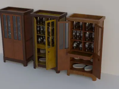 Rigged 19th Century Cupboard Biedermeier Style for blender Low-poly 3D model