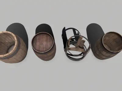 Wooden Barrels Low-poly PBR Free low-poly 3D model