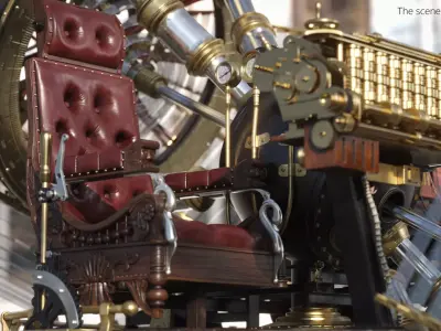 Vintage Steampunk Chair with Padded Leather 3D model
