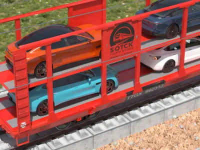 Autorack Train Car with Electric Cars 3D model