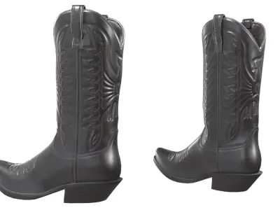 Black Western Boots 3D model