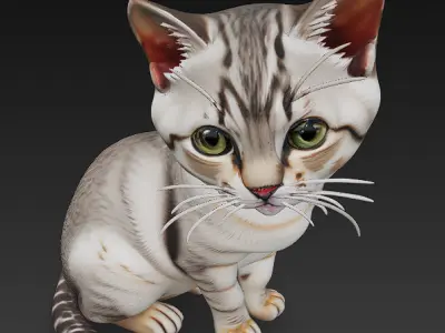 Optimized Low-Poly Kitten 3D Model UE5- Unity Real-Time Ready Low-poly 3D model