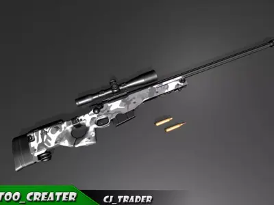 Modern AWM-Sniper Riffle low poly 3d model Low-poly 3D model