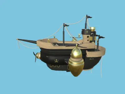 Cartoon Airship 08 - Gold Pirate - Low Poly Ship Low-poly 3D model