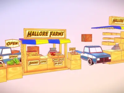 Modular Farmers Market Stall Low-poly 3D model