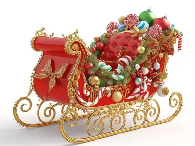 Ornate Christmas Sleigh 3D Model Fully Loaded Prop Low-poly 3D model