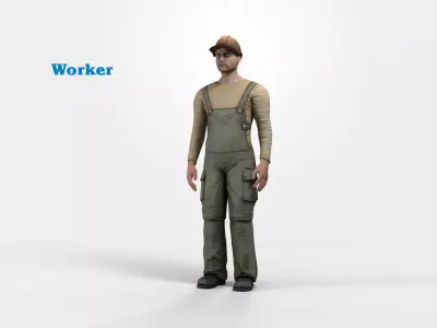 Worker character rigged Low-poly 3D model